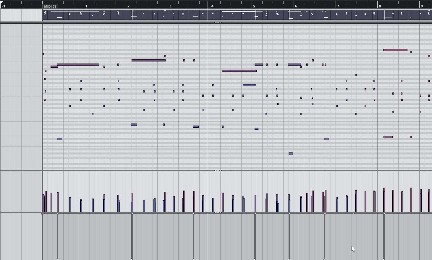 Cubase piano-roll view of the Classical MIDI transcribed by Damper, including notes, velocity and sustain-pedal data